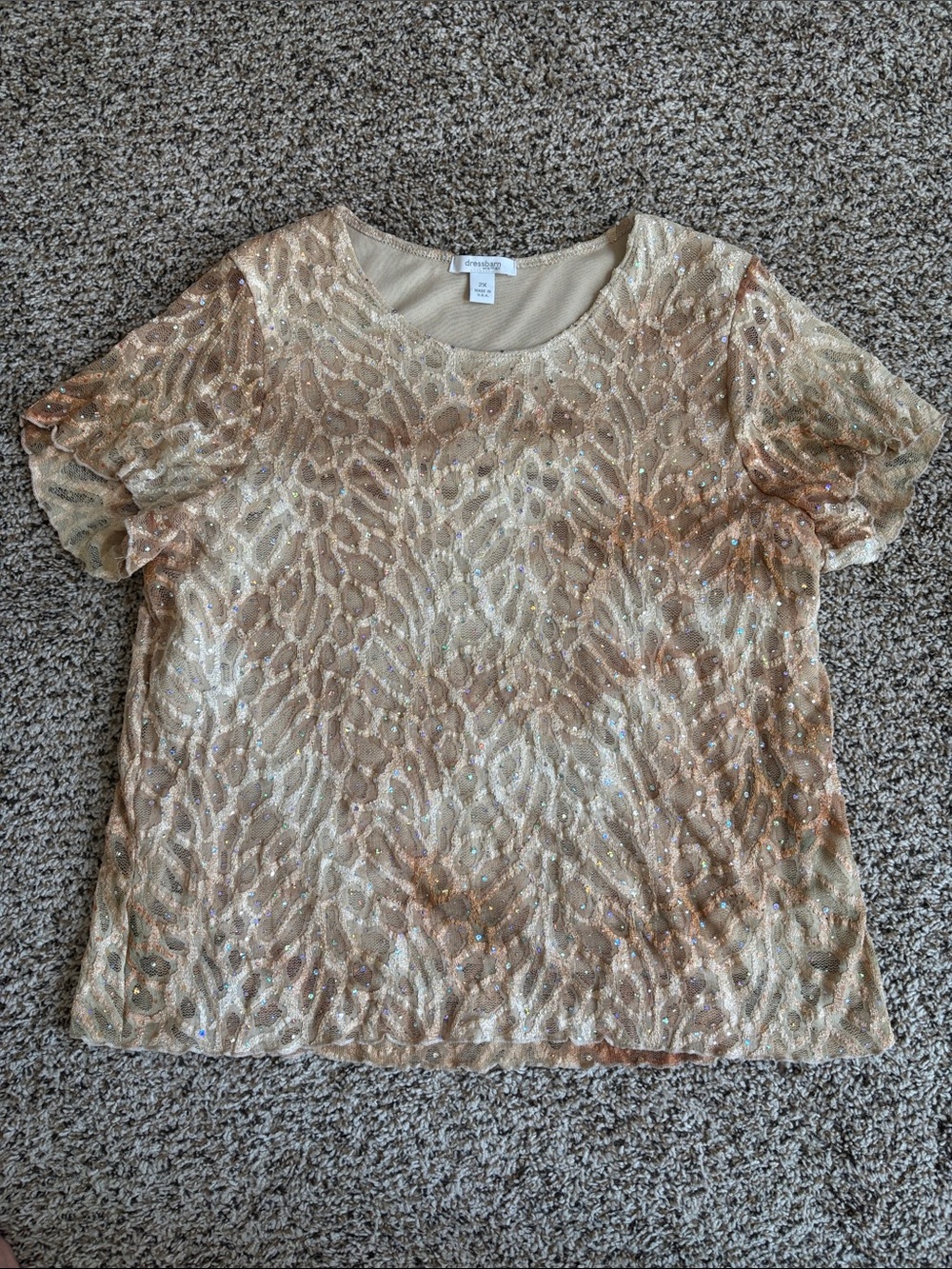 Dress Barn Gold Sequin Lace Short Sleeve Top